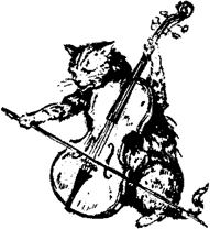 A cat playing a violin like a cello